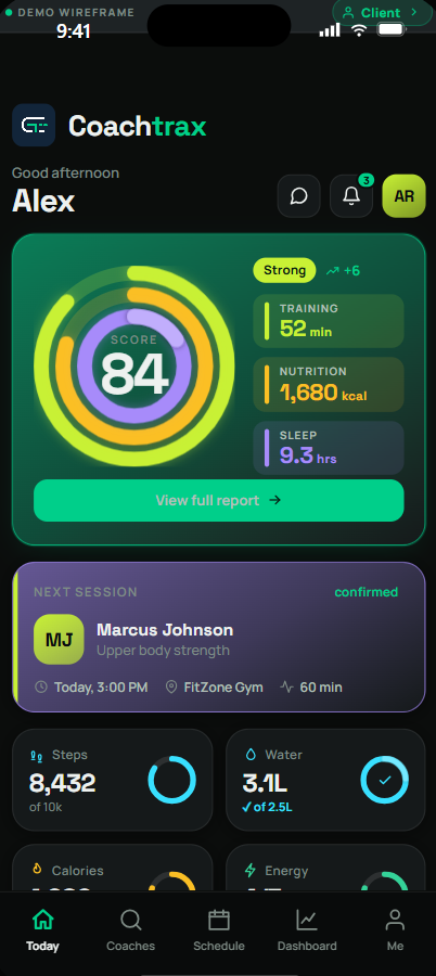 CoachTrax application dashboard