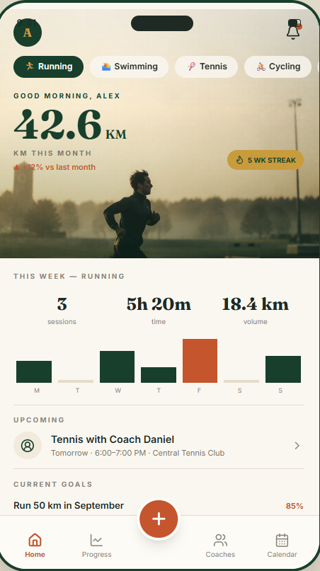 SportsTrax training interface concept